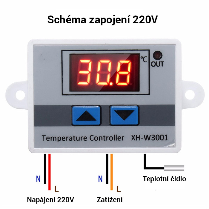 Elektronický termostat XH-W3001 -50 až 110°C pro topení a chlazení