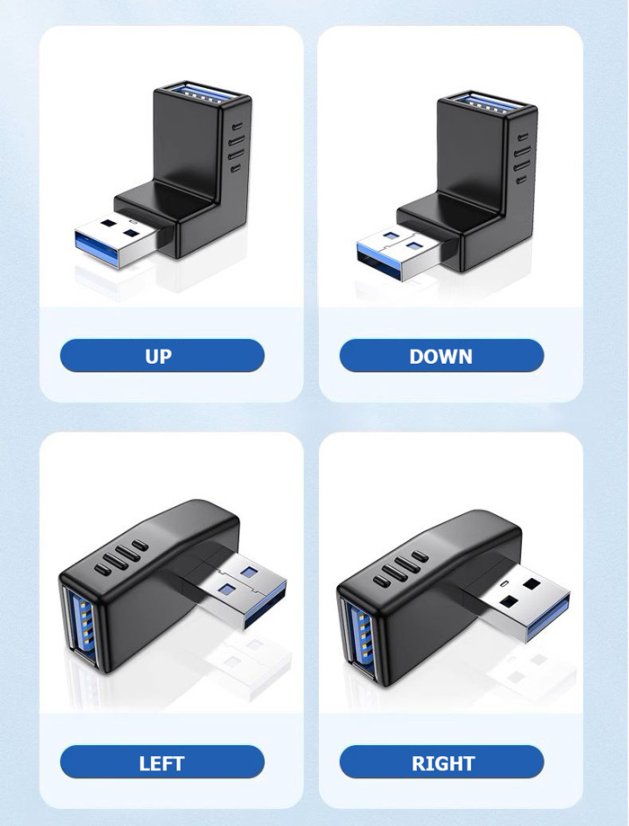 Rohový USB 3.0 adaptér - L tvar, MALE - FEMALE