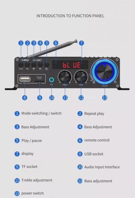 LP-A8BT Zesilovač 4v1 s Bluetooth