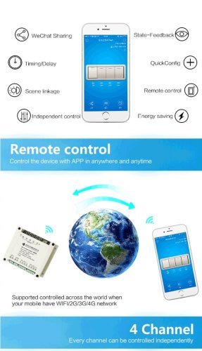 4-kanálový bezdrátový přepínač Smart Home WiFi LC-EWL-4R-HS - Model: LC-EWL-4R-HS-D5 (5V)