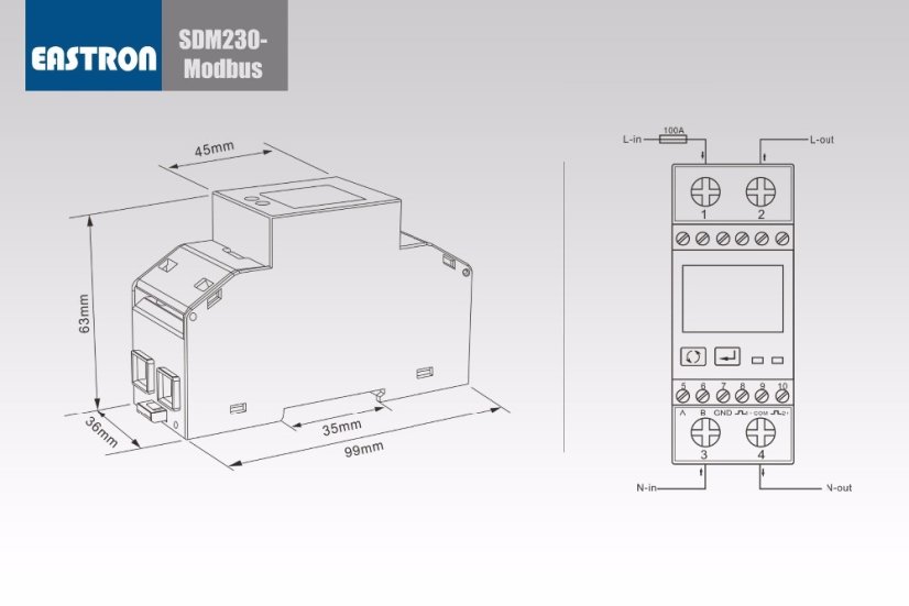Single-Phase Energy Meter SDM230-Modbus for DIN Rail