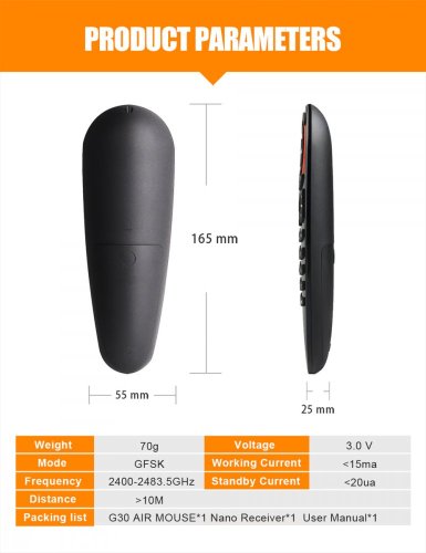 G30s univerzální dálkový ovladač s gyroskopem a hlasovým ovládáním 2.4GHz USB