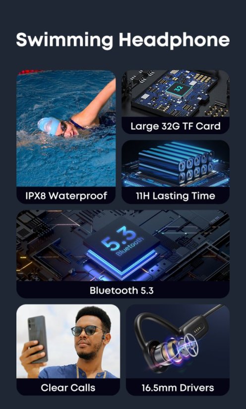 OPENTEC Swim 1: Bezdrátová open-ear sluchátka pro plavání a sport