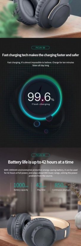 B8 Foldable Bluetooth Headphones with Microphone - Stereo, Wireless, Perfect Sound