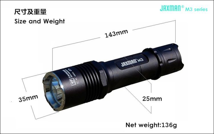 Svítilna Jaxman M3 – Výkonný LED kapesní reflektor
