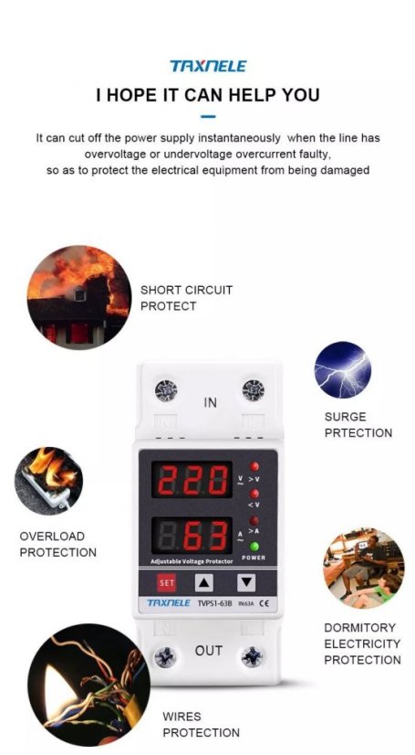 Relé TVPS1-63C pro přepěťovou ochranu, DIN