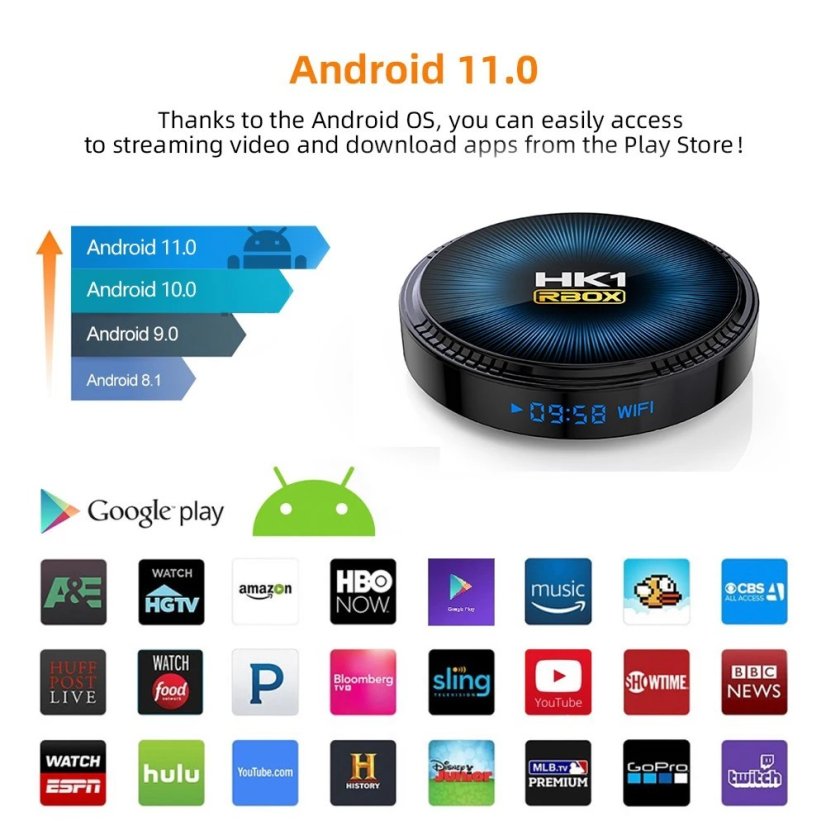 TV Box HK1 RBOX W2 S905W2 s Androidem 11