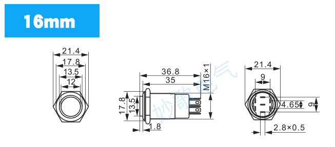 LED tlačítkový spínač 12-24V, 3A, 19mm, IP66