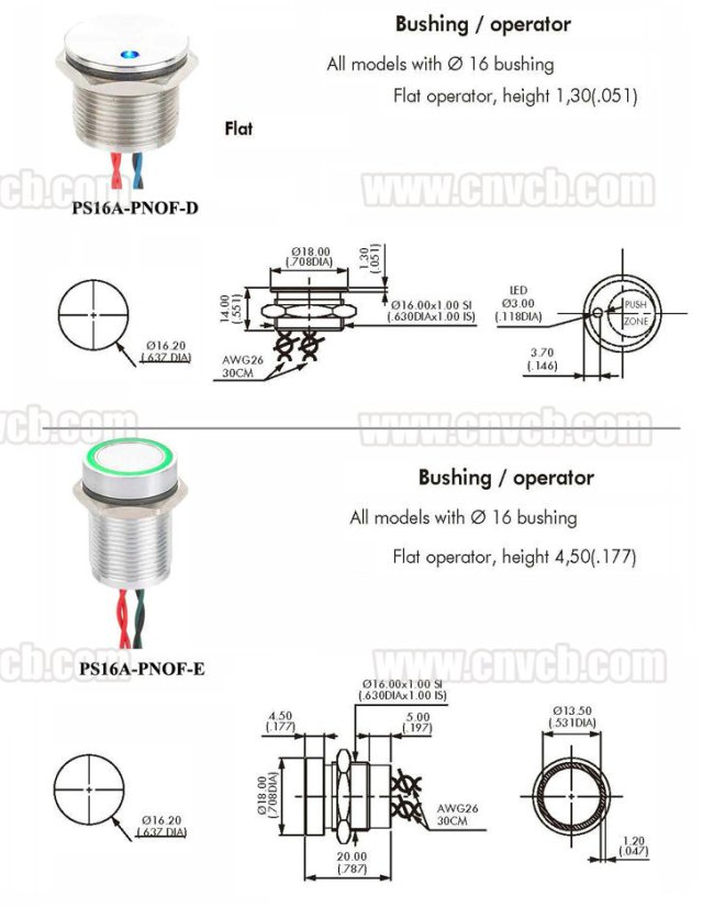 Piezo tlačítko 24V, IP68 PS22B-PNOF-EG24V/S, 22 mm - Bezúdržbový spínač