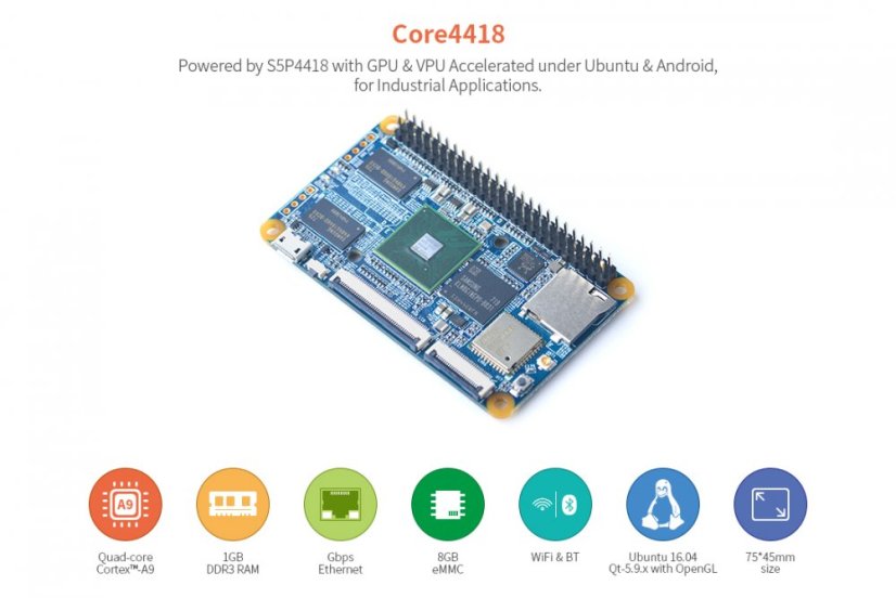 NanoPi Core4418 Vývojová Deska S5P4418 - 1GB RAM, 8GB eMMC