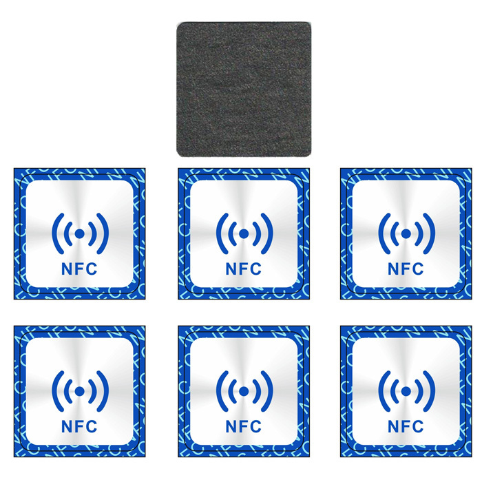 NFC nálepka tag 25x25mm s modrým logem NTAG213