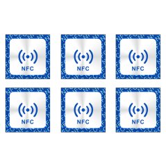 NFC nálepka tag 25x25mm s modrým logem NTAG213