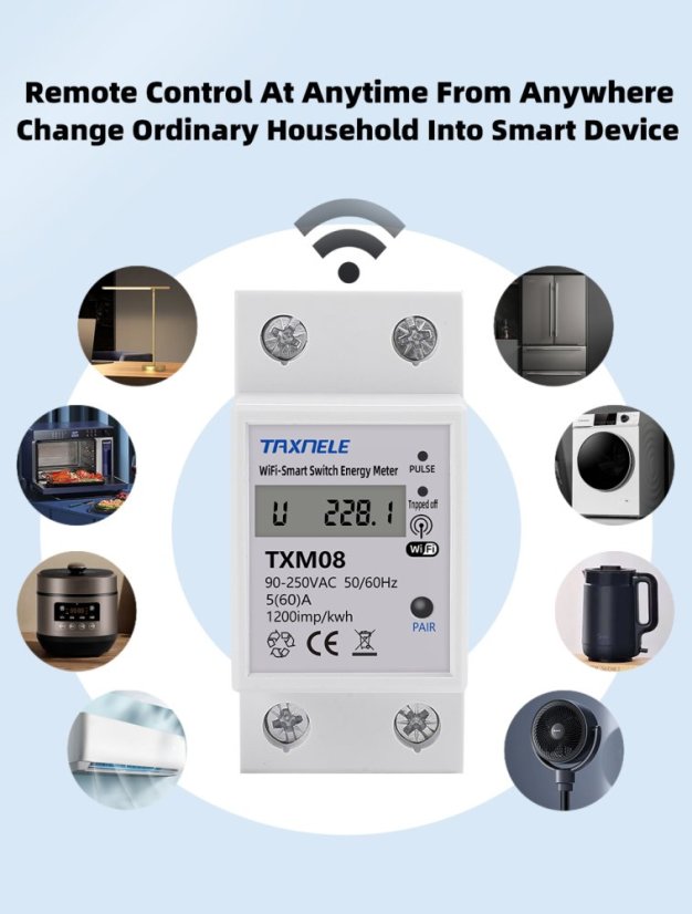 TXM08 Tuya 60A Chytrý měřič energie s časovačem na DIN lištu