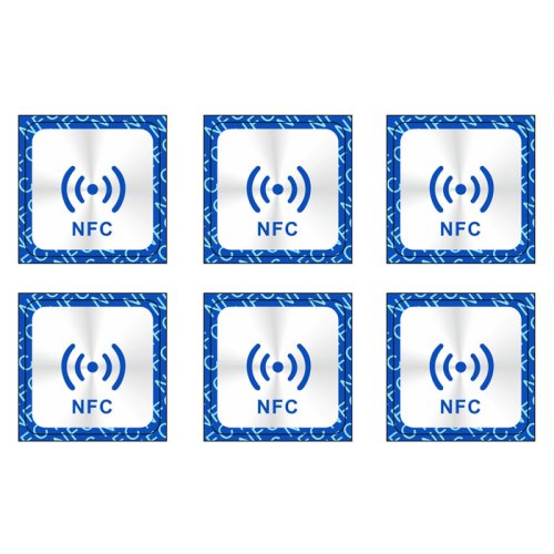 NFC nálepka tag 25x25mm s modrým logem NTAG213
