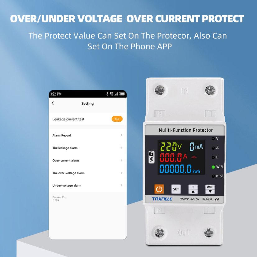 TVPS1-63LW Tuya WiFi Intelligent Surge and Under-Voltage Protection 63A