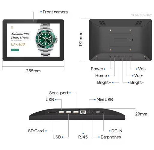 10.1" řada WF 2, průmyslový Android tablet, dotyk, PoE a VESA