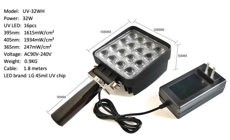 395nm UV LED Hand Lamp UV-16WHH - Performance: 32W