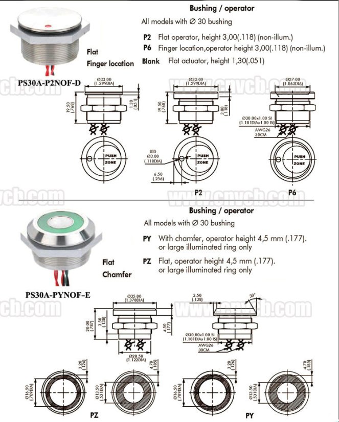 Piezo tlačítko 24V, IP68 PS22B-PNOF-EG24V/S, 22 mm - Bezúdržbový spínač