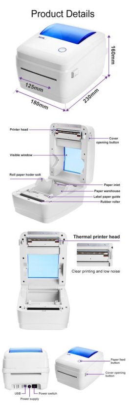 Compact USB+BT Label Printer HQ480B 110mm