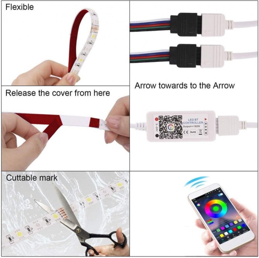 RGB LED Pás 5m Sada s Adaptérem a Ovladačem