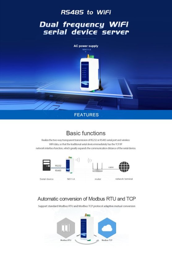 Ebyte NA611 Série – Průmyslový RS485 WiFi sériový server