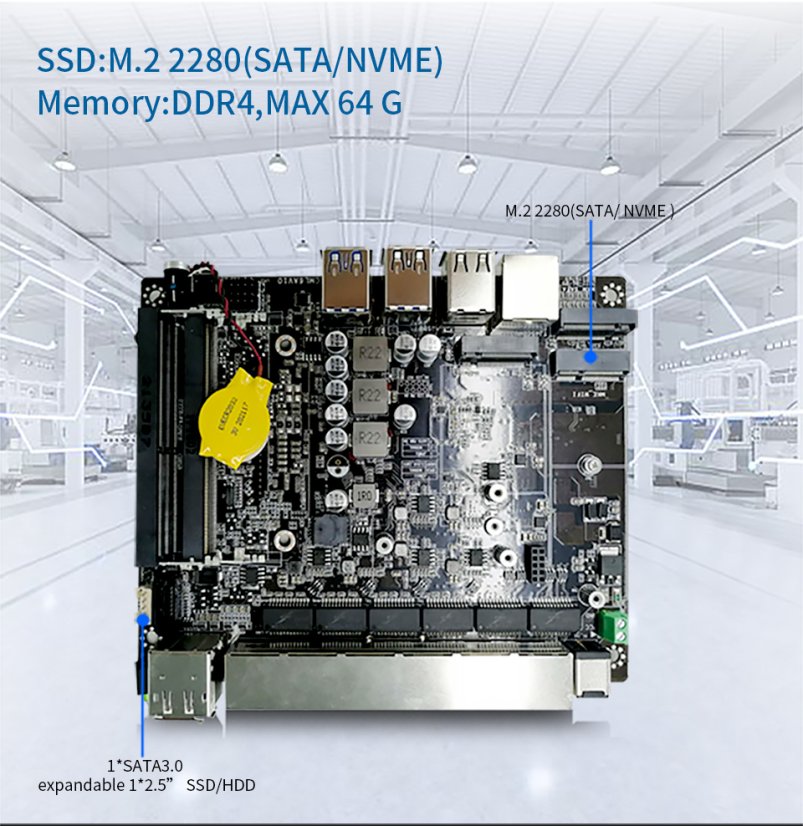 Nano N3061, 6 LAN, bez ventilátorů, průmyslový barebone počítač