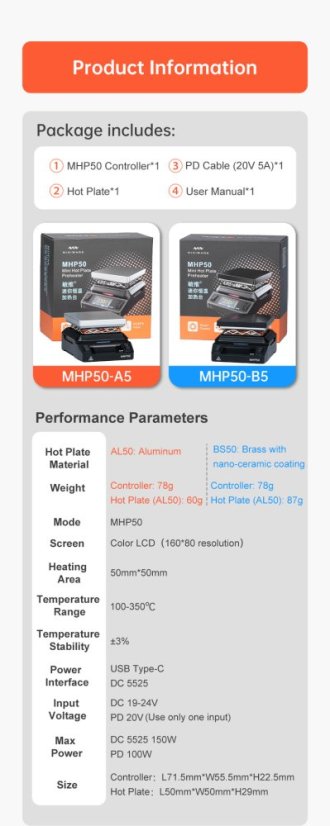 MHP50 Mini Hot Plate Preheater - Přenosná Předehřívací Deska