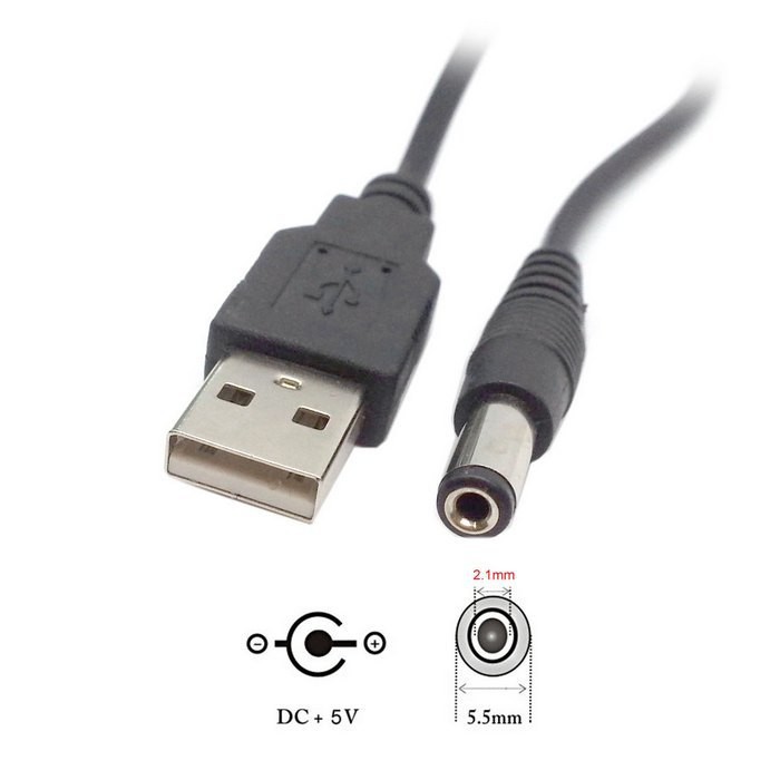 U2-184-BK USB A na DC napájecí kabel 5.5 x 2.1 mm