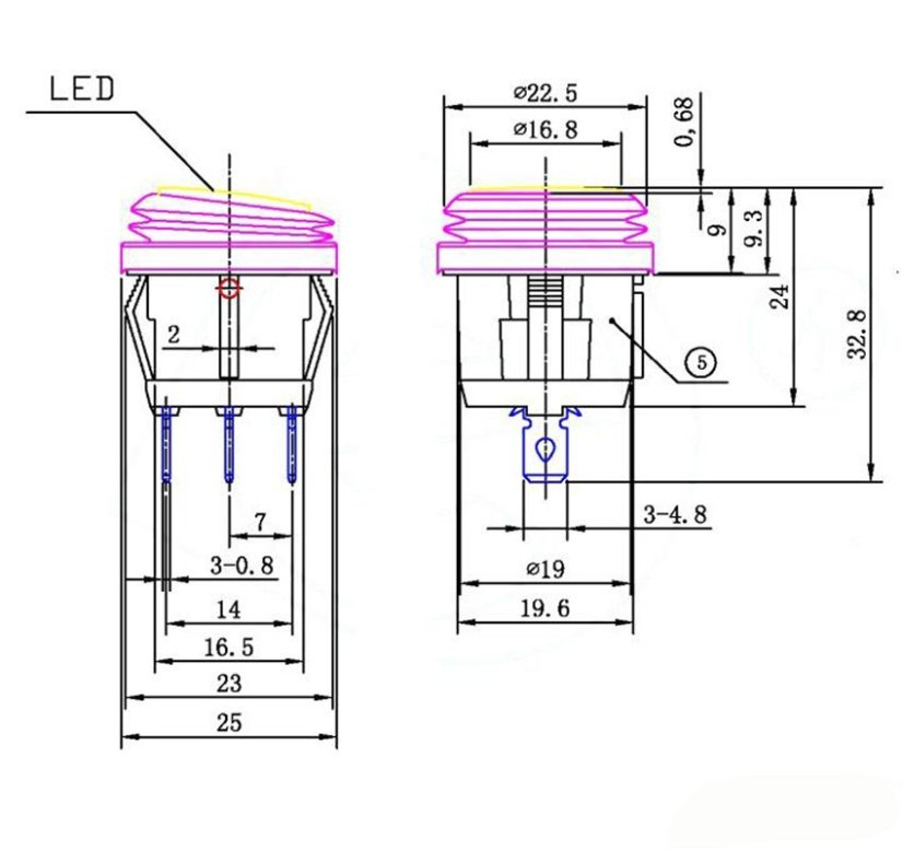Kolébkový spínač KCD1-2, zap/vyp, 250V/AC, 6A