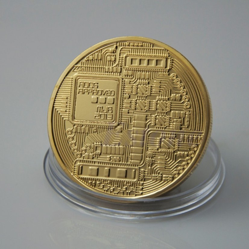 Jedna zlatá mince bitcoinu 40mm