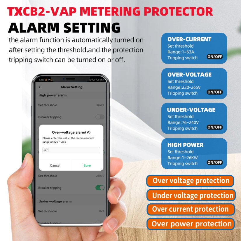 63A 1P+N WIFI Smart Switch a Elektroměr KWh