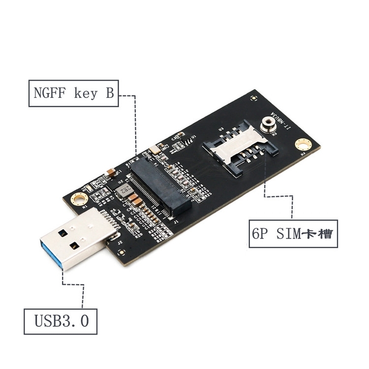 M.2 NGFF Key B to USB 3.0 with 6-pin SIM slot