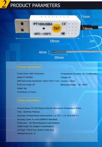 PCsensor PT100USBA USB Teploměr bez čidla