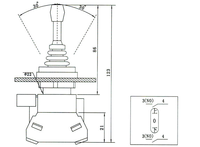 HKD-FW 1 osa 10A Joystick Spínač s Pákovým Ovladačem MONOLEVER SWITCH