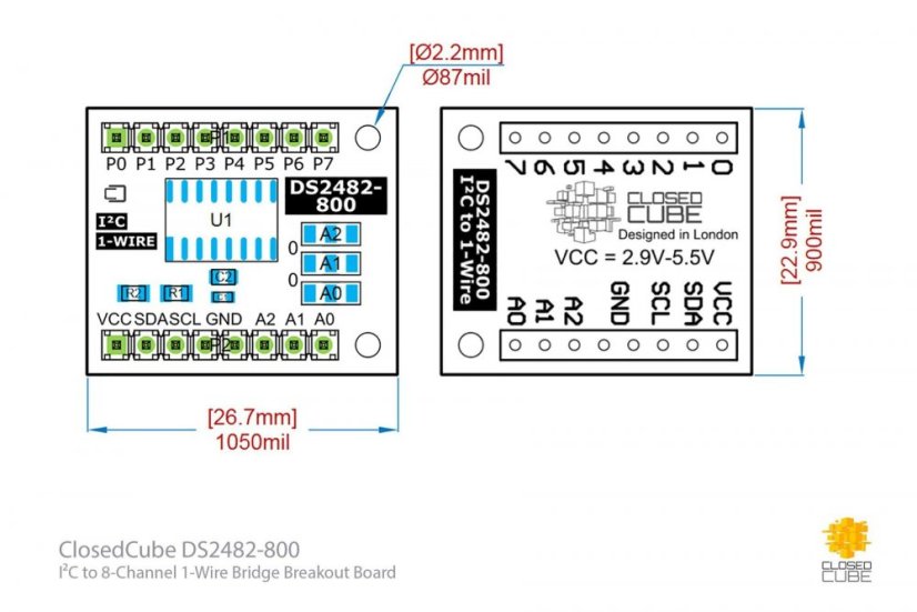 DS2482-800+ I2C na 8-Channel 1-Wire Rozšiřující Deska