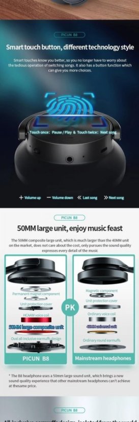 B8 Foldable Bluetooth Headphones with Microphone - Stereo, Wireless, Perfect Sound