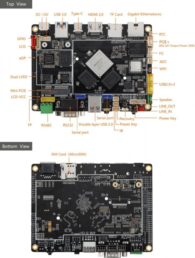 AIO-3399C Quad-Core High Performance Board - Memory: 4GB/32GB