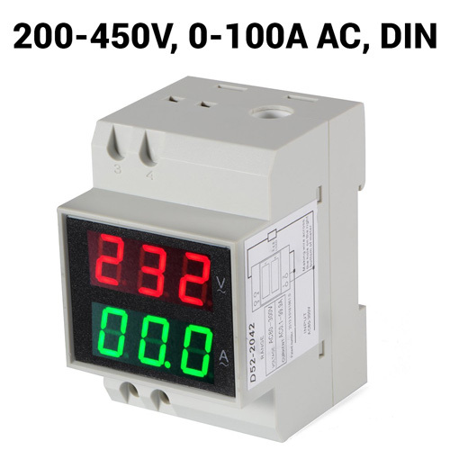 D52-2042 100A LED digitální ampérmetr/voltmetr DIN AC - Rozsah měření teploty: 80-300V