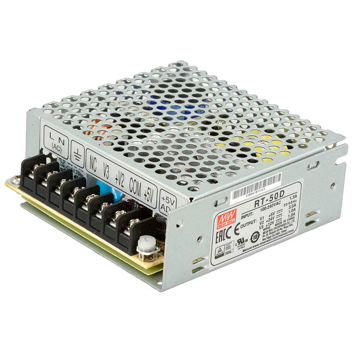 MEAN WELL RT-50D, 51W AC/DC vestavný zdroj pro LED 5V/12V/24V