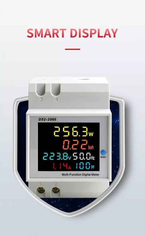 D52-2066 Multifunkční měřič s LCD displejem na DIN lištu AC - Rozsah měření AC napětí: 200-450V