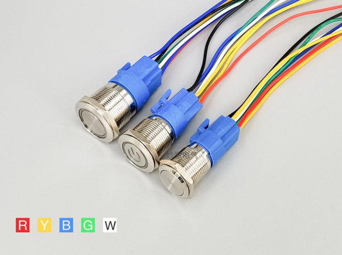LED tlačítkový spínač 12-24V, 3A, 16mm, IP66 - vodotěsný