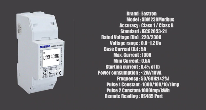 Single-Phase Energy Meter SDM230-Modbus for DIN Rail