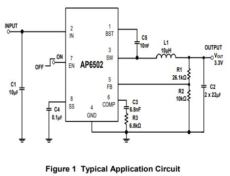 AP6502 2A Širokopásmový snižující měnič