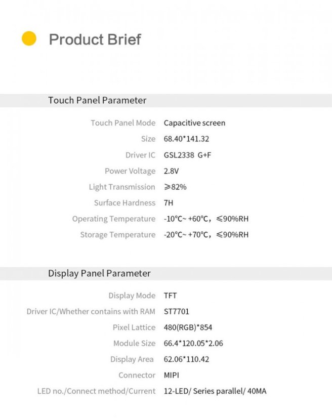 OtangePi 4.98" TFT Displej pro 3G IOT Desky