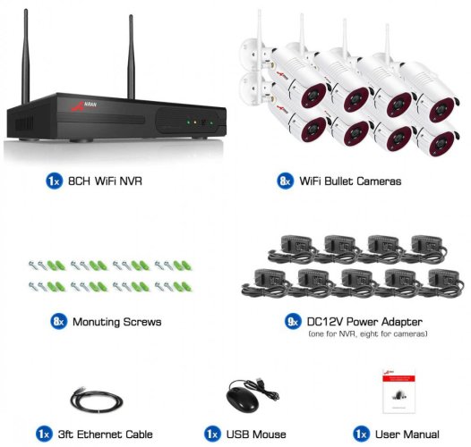 Bezdrátový set NVR K9608W-8CH 8kanálová IP 3MP kamera s WiFi