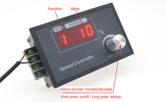 QA-26C 6-60V DC PWM LCD regulátor otáček pro stejnosměrné motory