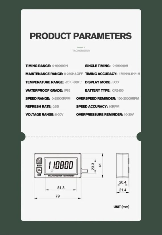 Multifunkční měřič otáček a hodin RL-HM028A