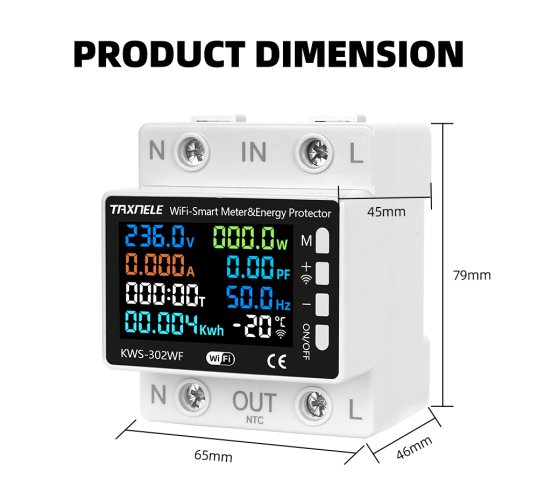 Tuya WiFi 8v1 elektroměr 170-270V/63A