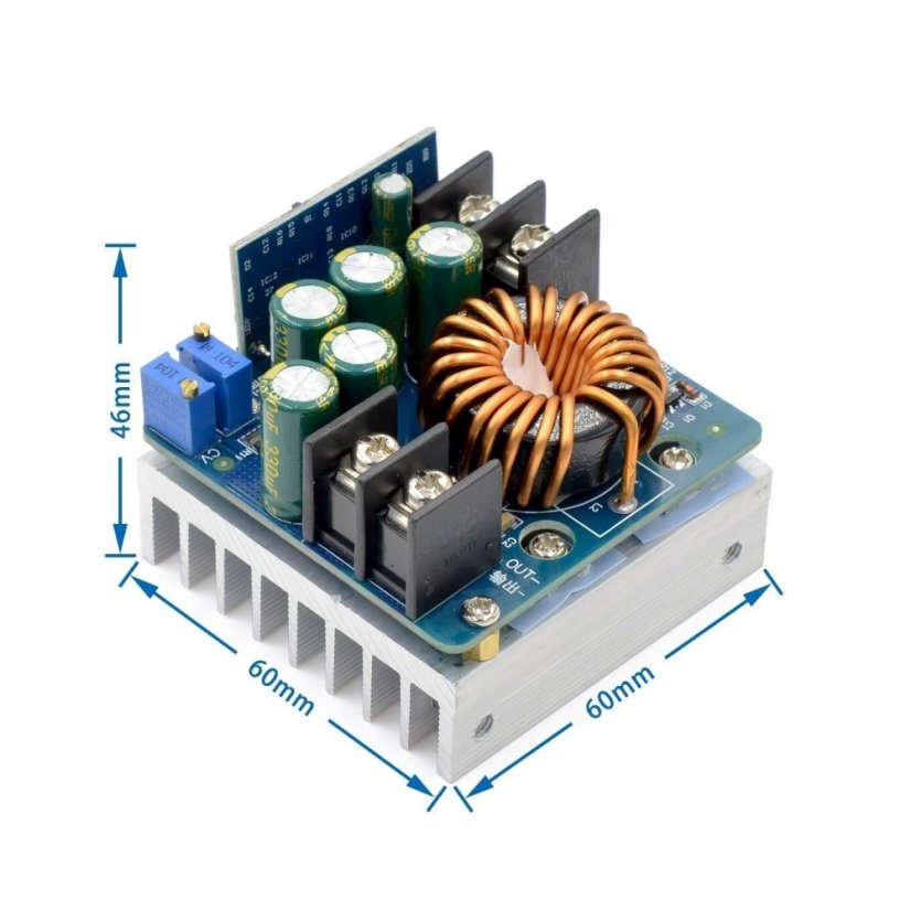 10.5-60V to 0-45V, 400W CC/CV buck menič, step-down