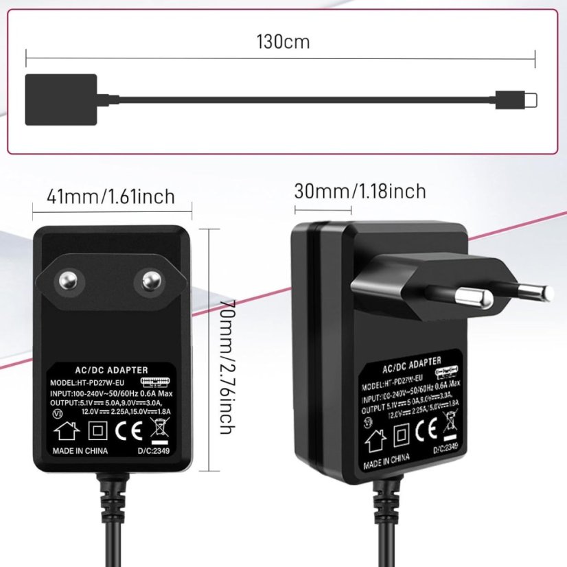 USB-C napájecí adaptér 27W pre Raspberry Pi 5